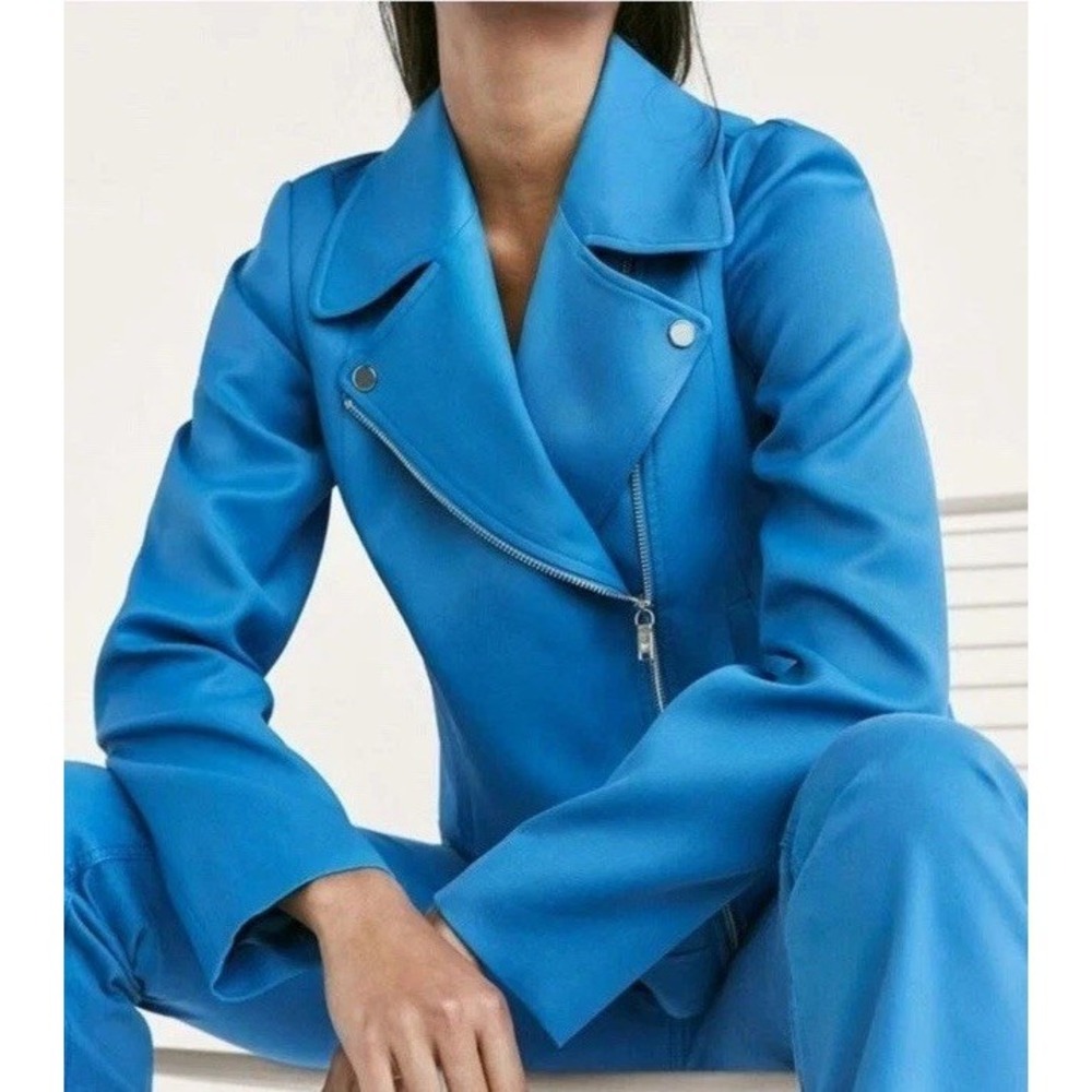 Massimo Dutti Blue Moto Jacket Size 8 Crop